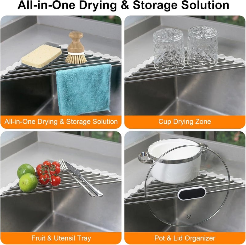 Seropy Sink Caddy Sponge Holder for Kitchen Sink, Small Dish Drainer for Kitchen Counter, Triangle Sink Brush Drainer Rack, Collapsible Dishes Drying Rack Over Sinks, Dishrack Utensil Holder Dryer White - Image 5